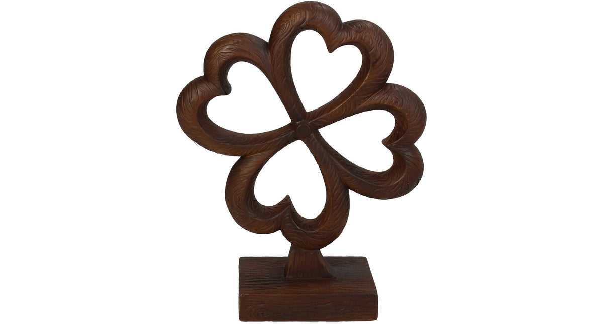 Ornament four-leaf clover polyresin brown 12x5x15cm