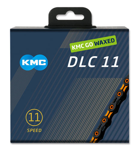 Kmc chain dlc 11 118l box waxed 11-speed black orange