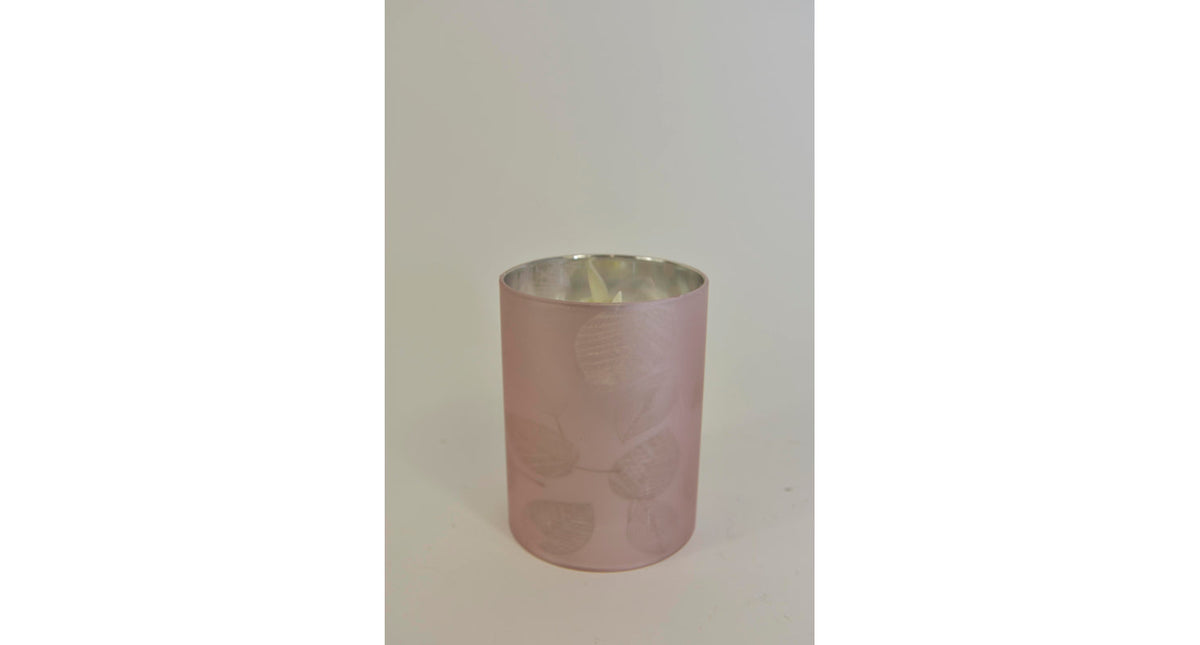 Led kaars in glas blad 10cm zilver (excl. 3xaaa batterij)