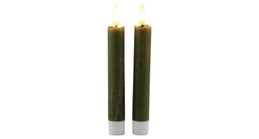 Led dinerkaars 15cm rustiek olijfgroen set 2 met timer (excl. 1xaaa)