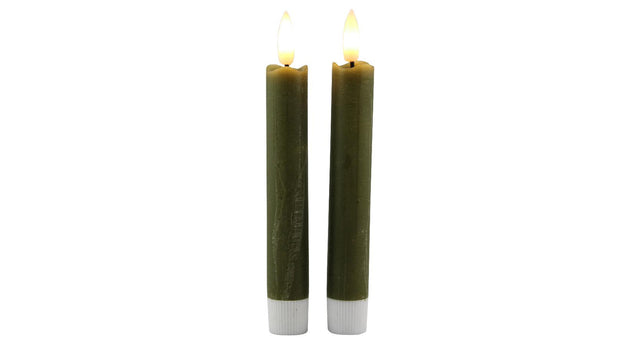 Led dinerkaars 15cm rustiek olijfgroen set 2 met timer (excl. 1xaaa)