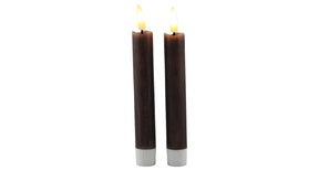 Led dinerkaars 15cm rustiek taupe set 2 met timer (excl. 1xaaa)