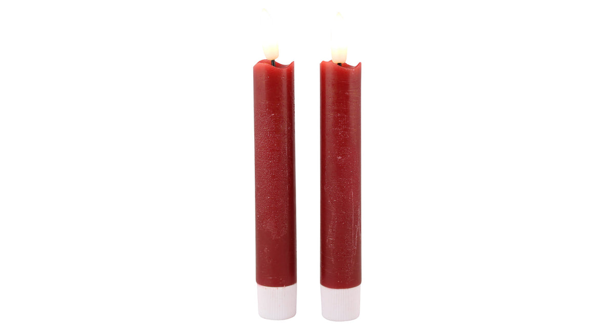 Led dinerkaars 15cm rustiek rood set 2 met timer (excl. 1xaaa)