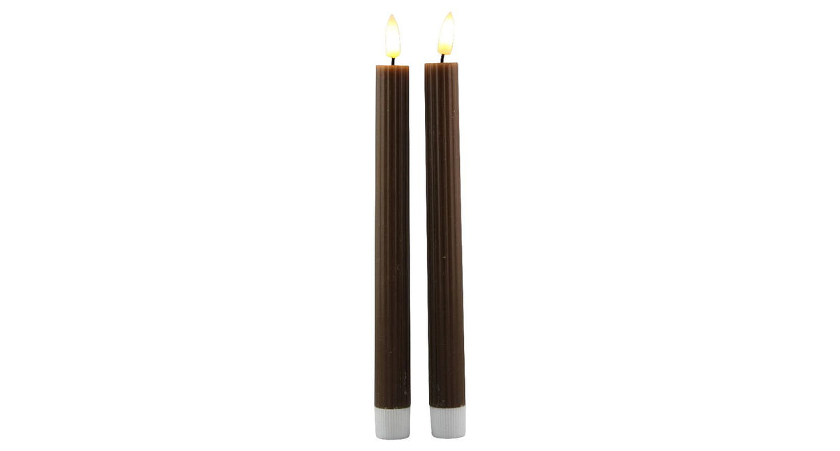 Led dinerkaars 25,5cm bruin set 2 met timer (excl. 2xaaa batterij)