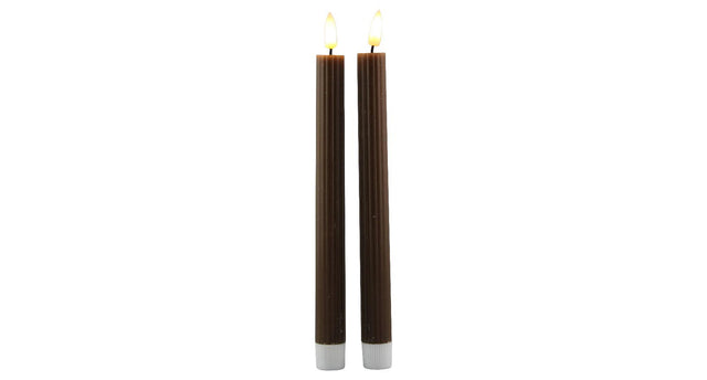 Led dinerkaars 25,5cm bruin set 2 met timer (excl. 2xaaa batterij)