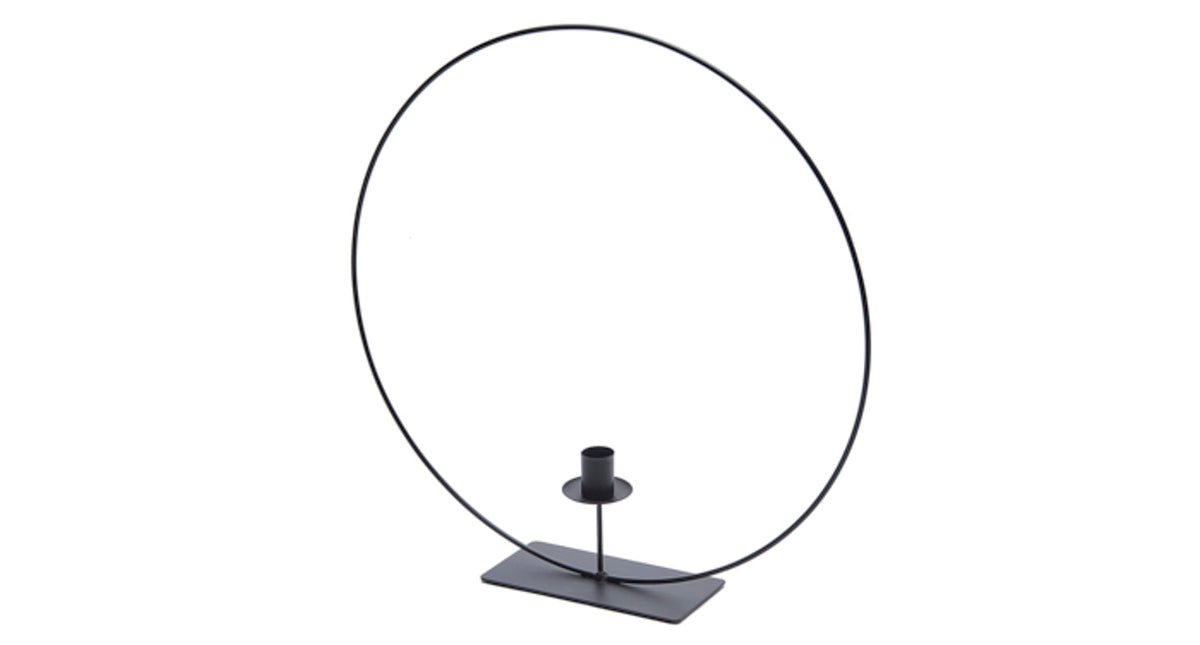 Metal ring on base 50cm black + candle holder