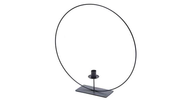 Metal ring on base 50cm black + candle holder