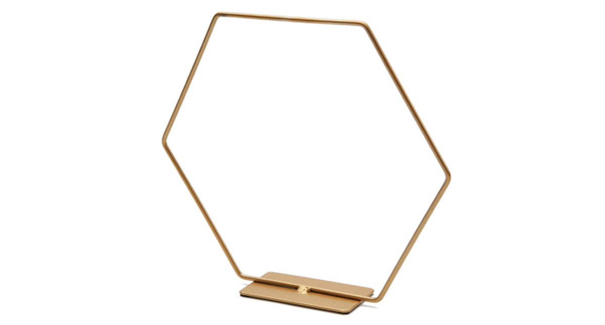 Metal hexagon on base 30cm gold