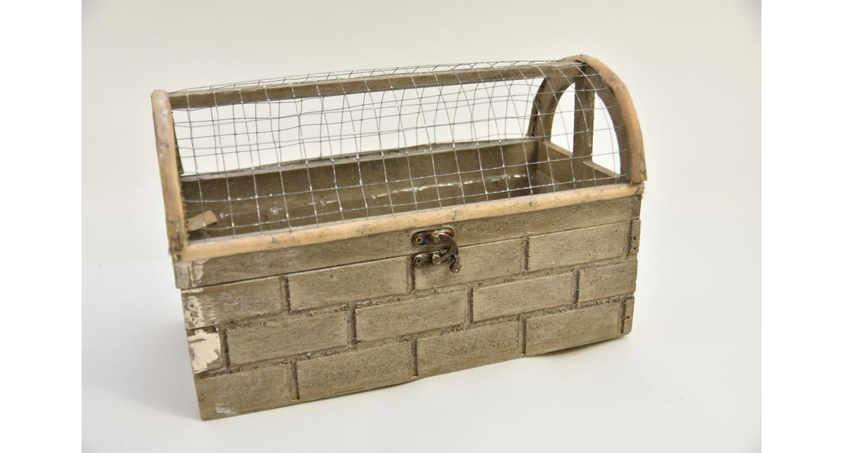 Opbergbak grijs met gaas dak 31x15x19cm