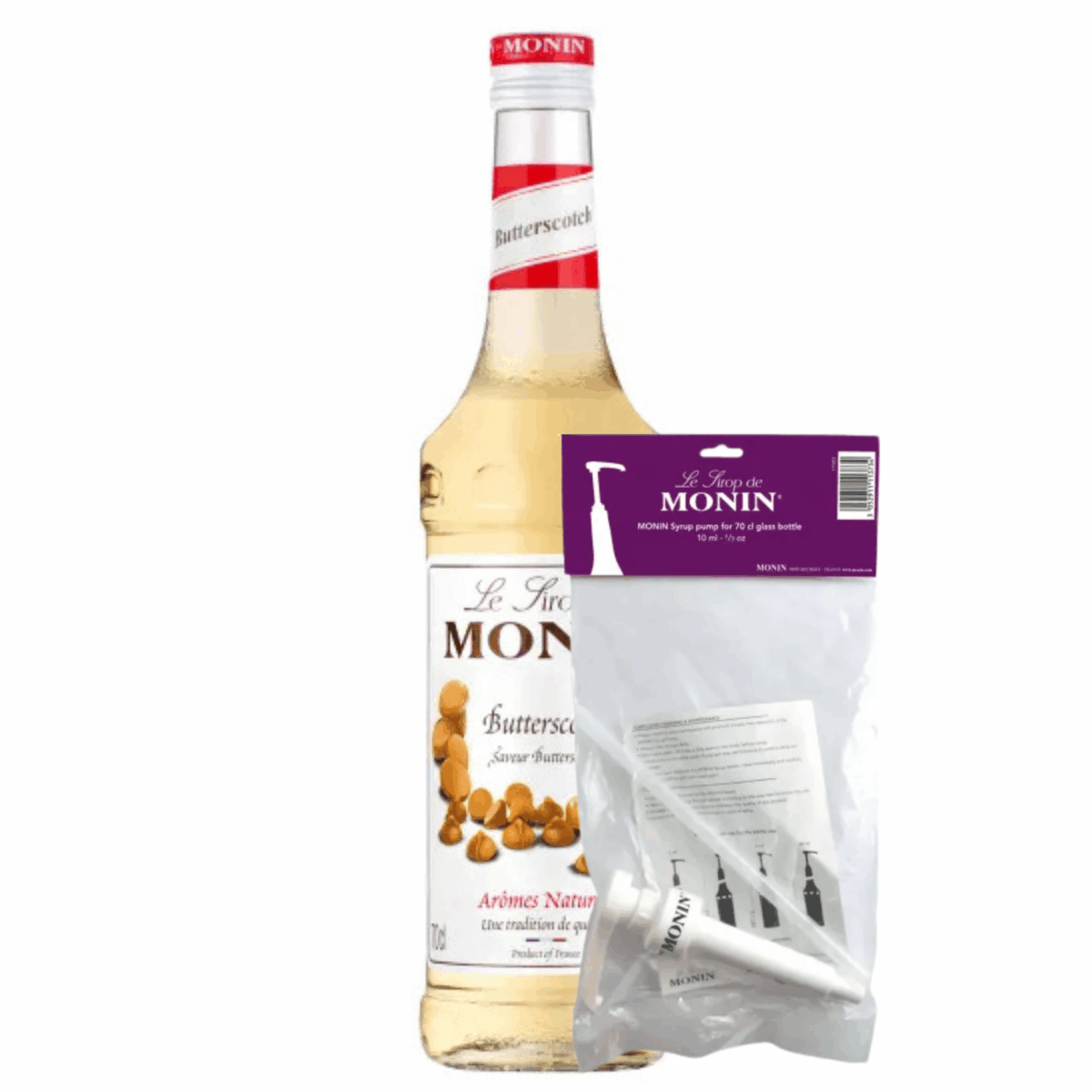 Monin siroop butterscotch (70 cl) + siroop pompje (10ml)