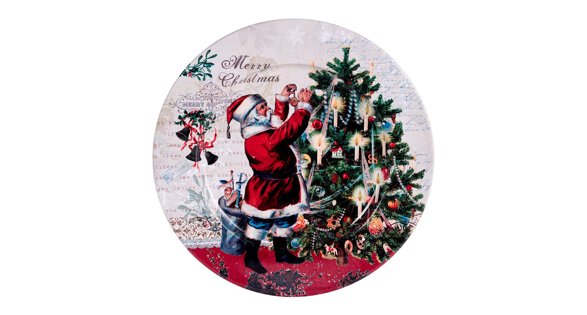 Onderbord metaal kerstman kerstboom ø 33 cm