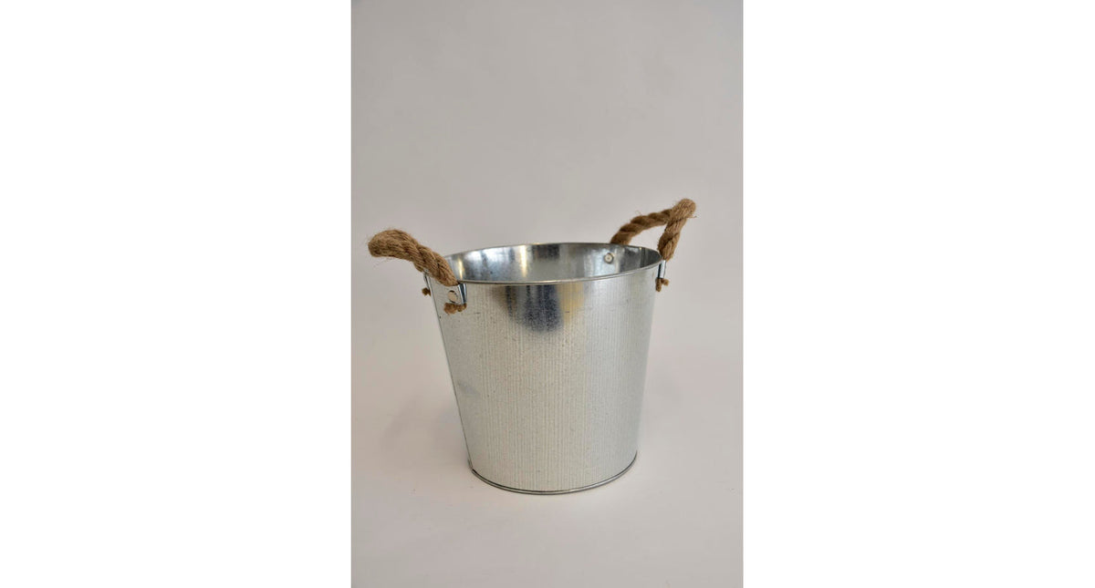 Zink emmer met jute oren d21 h19cm