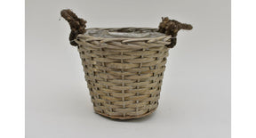 Oorpot riet met jute oren 22x18cm grijs
