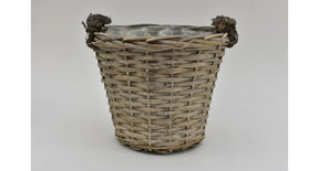Oorpot riet met jute oren 25x21cm grijs