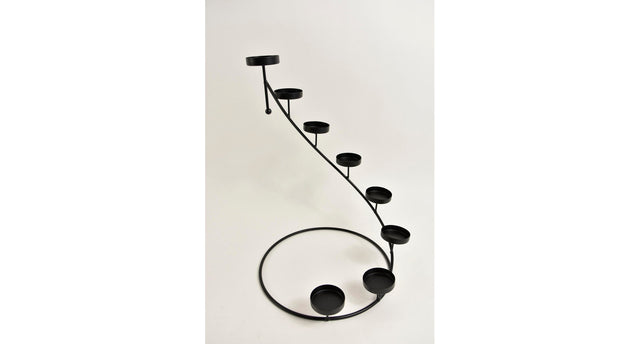 Waxinelicht toren (8) ''trap'' metaal rond d25 h36,5cm zwart