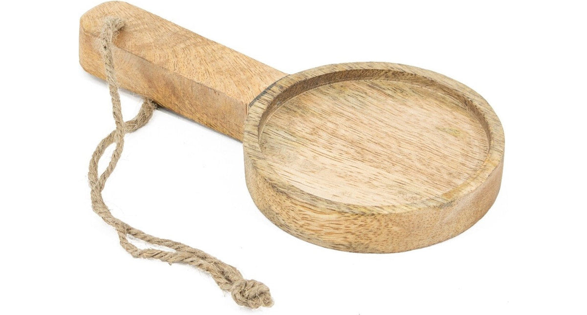 Houten schaaltje met handvat 9,5x9,5x18cm