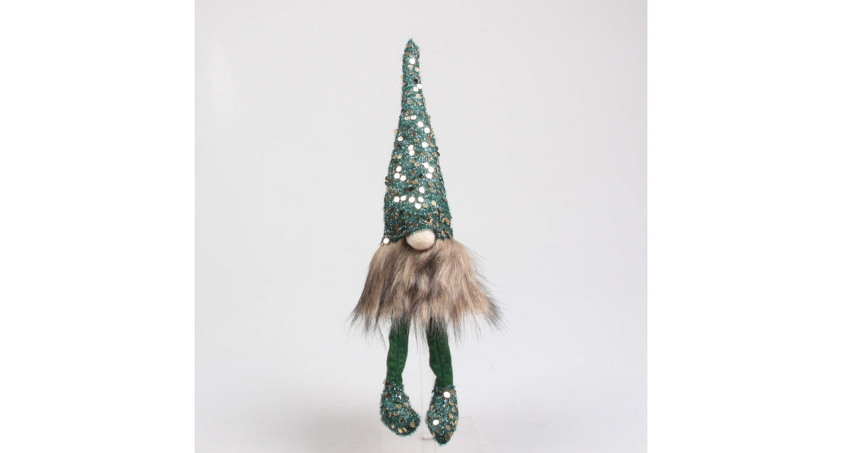 Kerstkabouter met pailletjes bungelbeentjes 16x12x56 cm groen