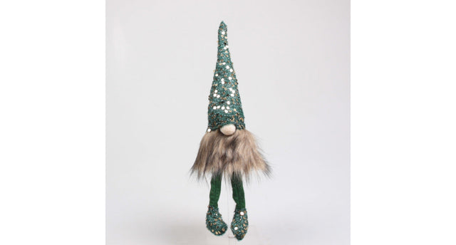 Kerstkabouter met pailletjes bungelbeentjes 16x12x56 cm groen