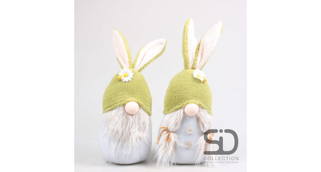 Paashaas kabouter pluche goof 2 assortie 15x13x40 cm groen
