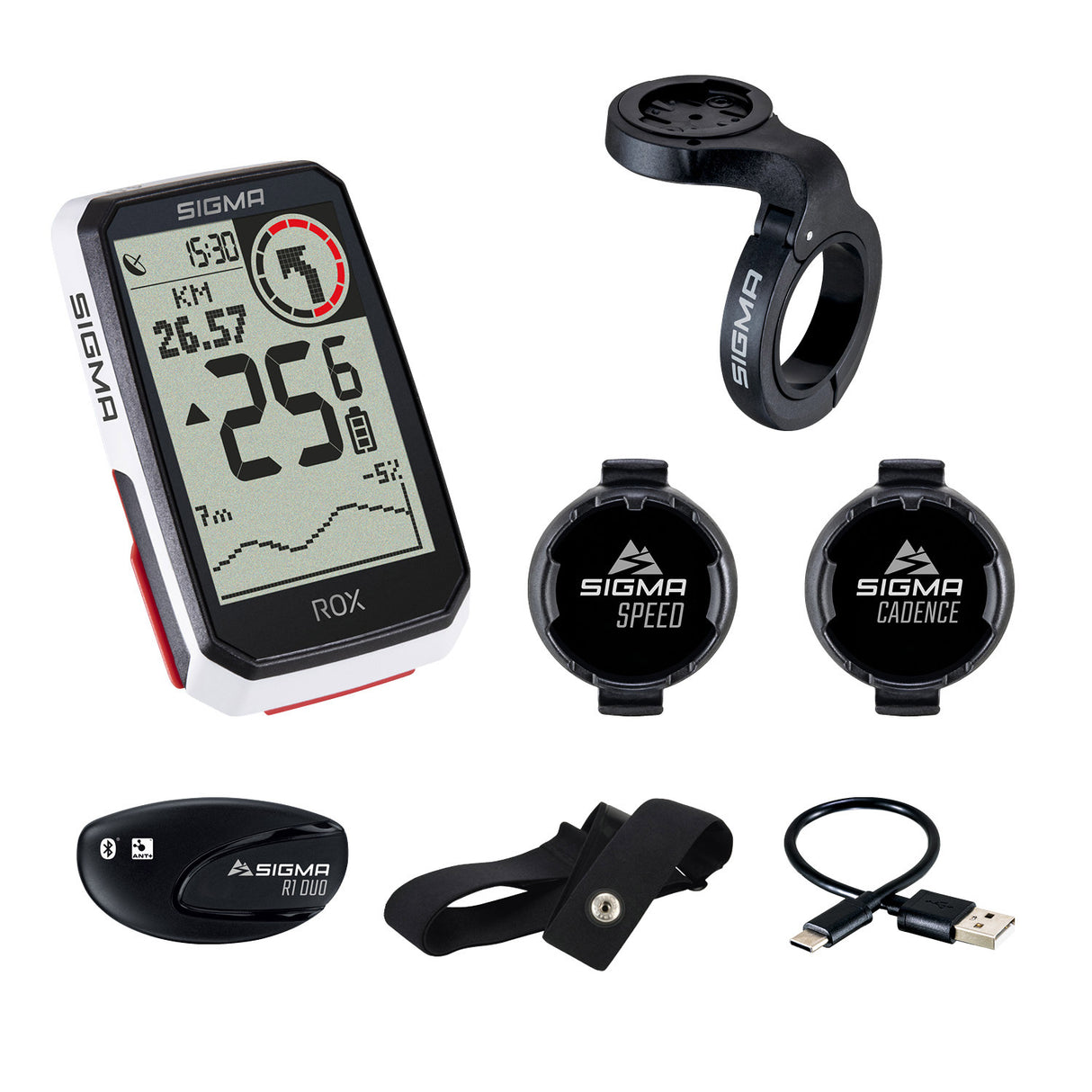 Sigma Rox 4.0 GPS SW wi hr Starther Hod Cad Snelh Sensor Top Mount Set