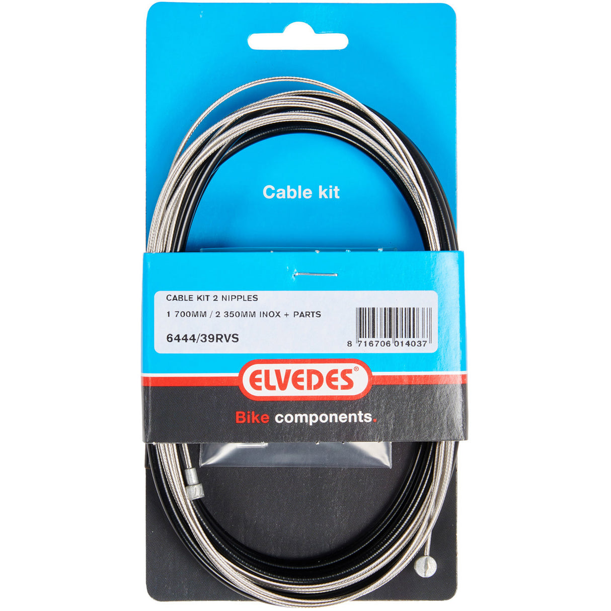 Elvedes Rem Cabel Kit 2 Nippels 1700 mm 2350 mm en acier inoxydable noir