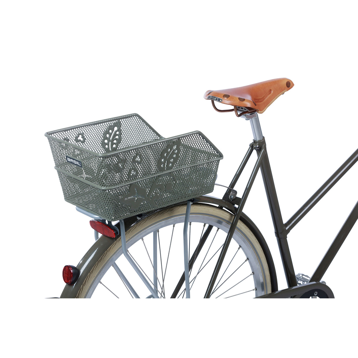 Basil Cento Flower's Bicycle Basket en la parte posterior de Olive Green