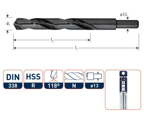 Rotec spiraalboor din338 hss-r 19.0mm afgedraaid