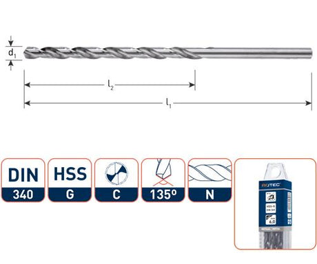 Rotec spiraalboor din340n.4.3mm lang