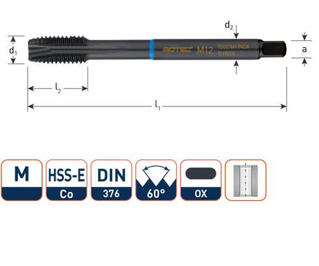 Rotec machinetap din376 m12 rvs