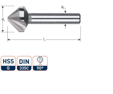 Rotec verzinkfrees 90gr. 3-snijder 25.0mm