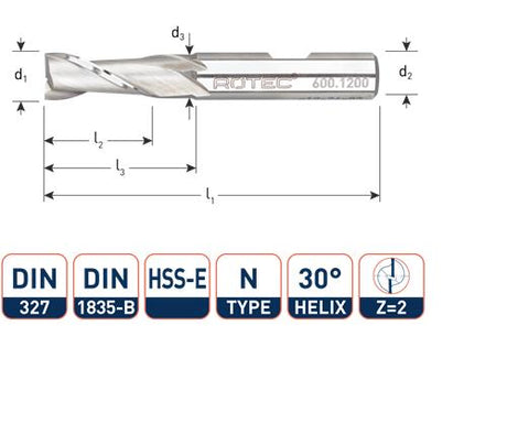 Rotec spiebaanfrees kort din327 10.0mm weldon (u)