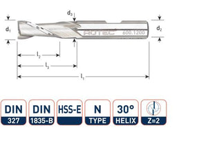 Rotec spiebaanfrees kort din327 2.0mm weldon