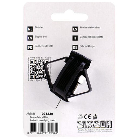 Simson fietsbel mini 32mm, flex-band bevestiging zwart