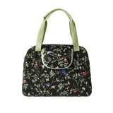 Basil Wanderlust Carry All Bag - zwarte fietshandtas met kleurrijke vogelprint