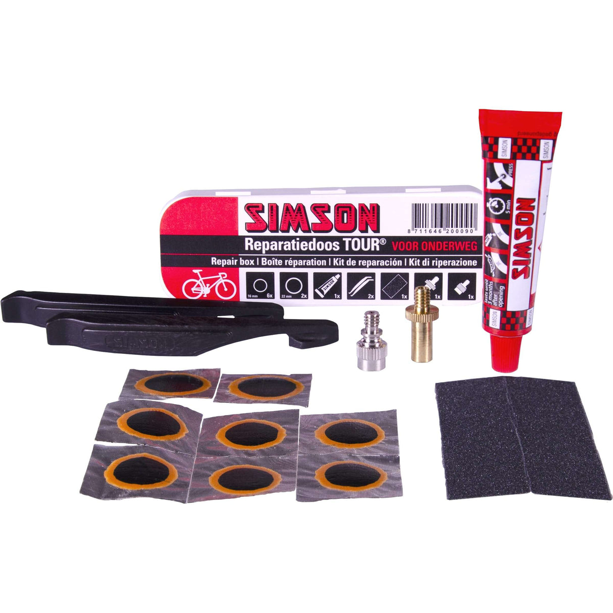 reparatiedoos Tour 11,5 cm aluminium rood wit 15-delig