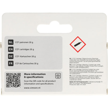 Rema tip top nederland b.v. simson s024110 co2 patronen 16gr 2st