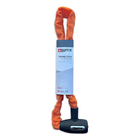 Oranje Lynx Cityline M Kettingslot - 85cm, gehard staal, 5.5mm vierkante schakels, weerbestendig, auto-click, 3 sleutels