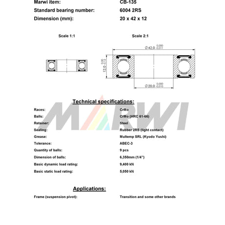 Union kogellager ball bearing cb-135 20x42x12
