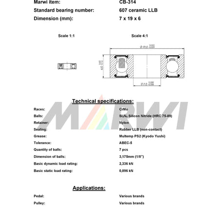 Union kogellager cb-314 607 llb 7x19x6 keramisch