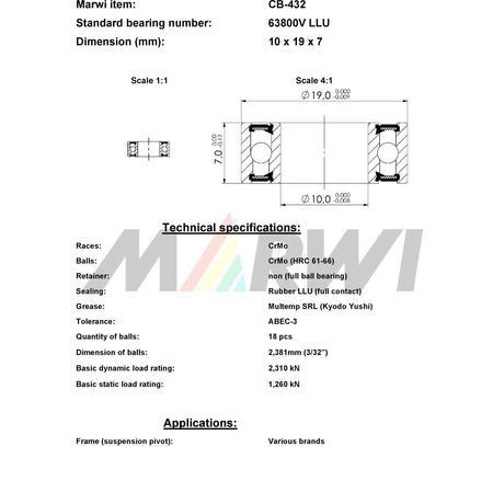 Union kogellager ball bearing cb-432 10x19x7