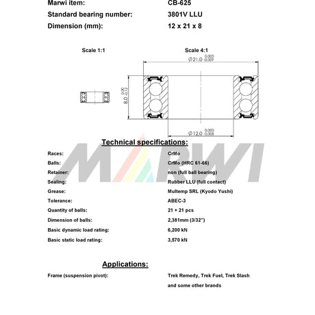 Union kogellager ball bearing cb-625 12x21x8