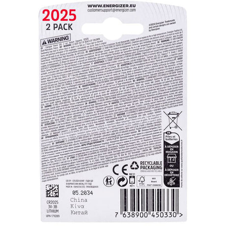 Enerdis energizer batterij lithium 3v cr2025 blister (2st)