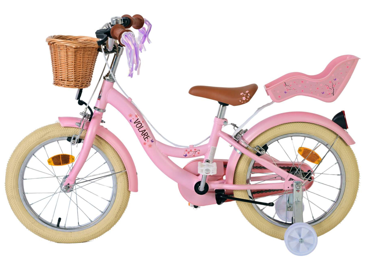 Volore Blossom Kanner Velo - Meedercher - 16 Zoll - Pink - zwee Handbremsen