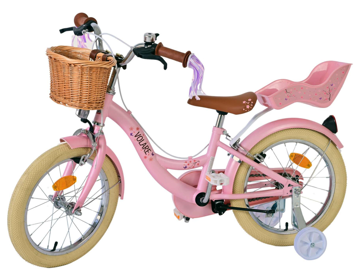 Volore Blossom Kanner Velo - Meedercher - 16 Zoll - Pink - zwee Handbremsen