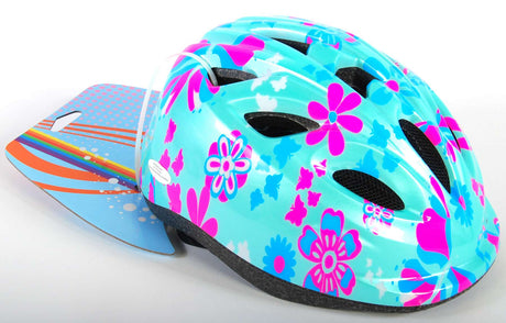 Volare kinder fietshelm - xs - blauw roze bloemetjes - 47-51 cm - extra klein model