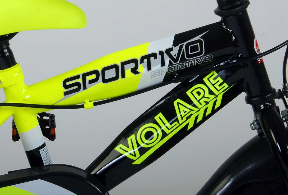 Volare Sportivo Bike Bike Boys de 12 pulgadas Neon Black Dos frenos de mano 95% ensamblados