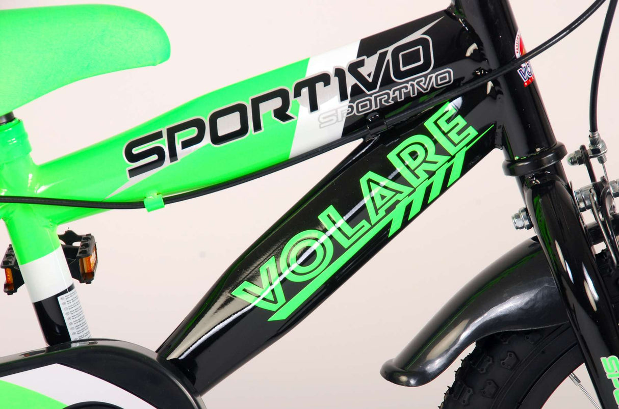 Volore Sportivo Kanner Bike Jongen 14 Zoll Neon Gréng Black Zwee Hand Bremsen 95% versammelt