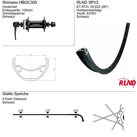 Roland voorwiel 28 inch 25-622 zwart schijfrem centerlock rlnd spv2