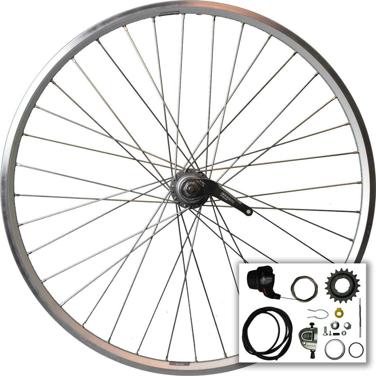 Bakhjul 28 NEXUS 3V RN ZAC 2000 Rostfritt stål Spokes Silver