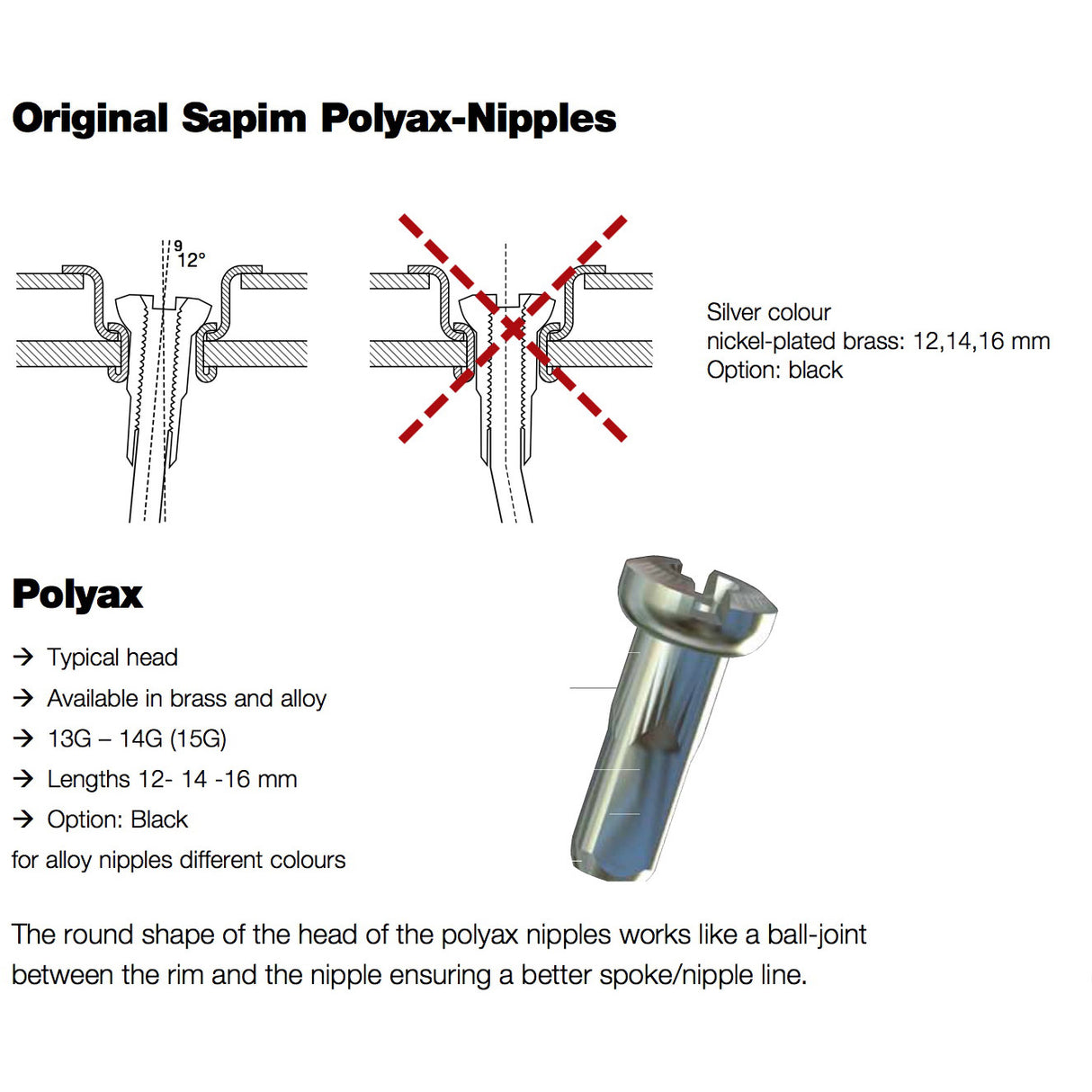 SAPIM SPAAK Nipple 14 Polyax 14mm Silver Ottone (100 °)